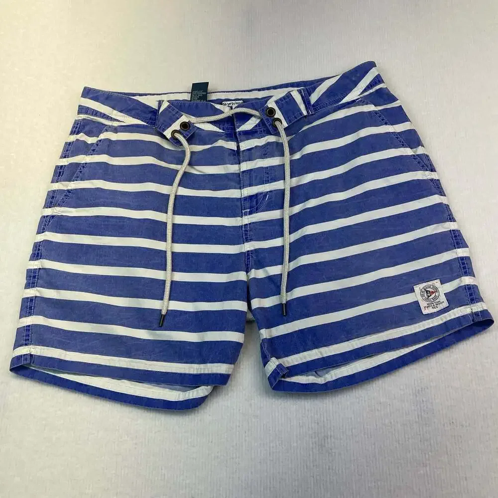 Polo Ralph Lauren US-RL Rescue Patrol Blue and White Striped Swim Trunks Sz 32